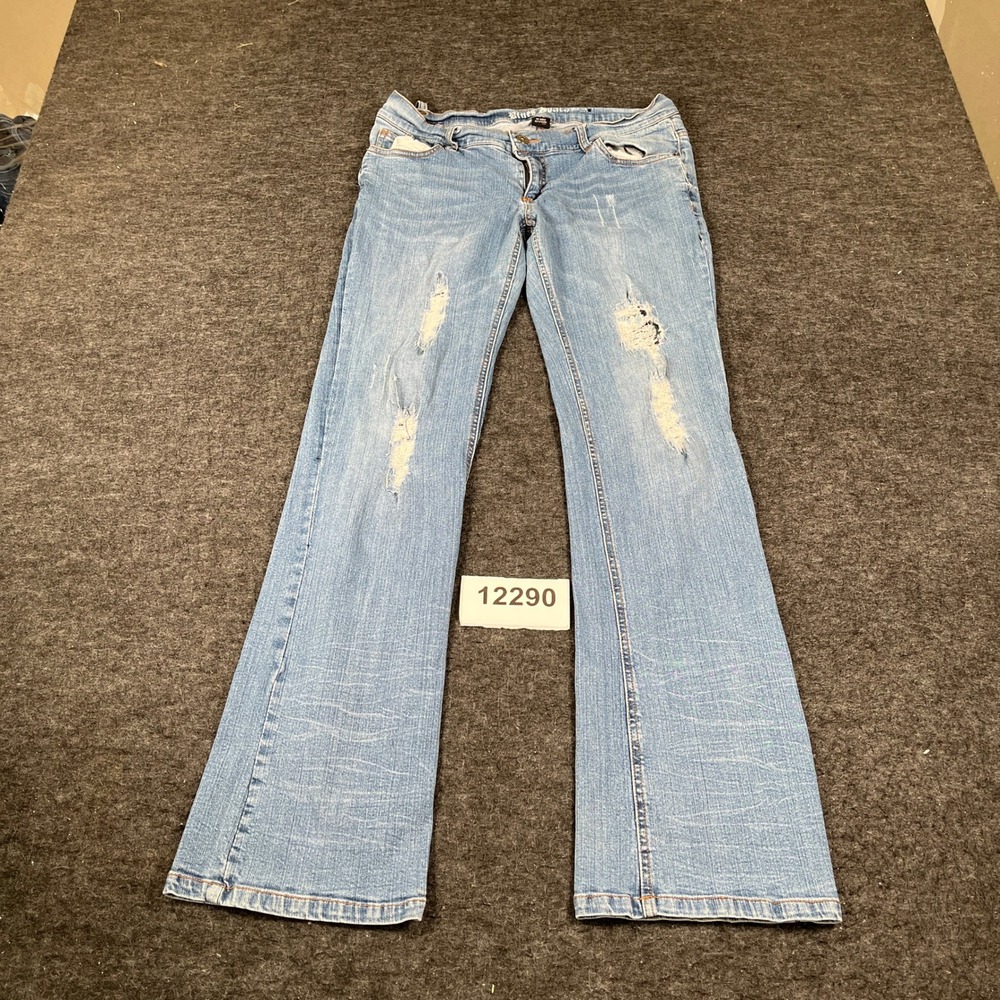 Blues Society Bootcut Leg Jeans Women 11/12 Blue Denim Cotton Stretch Distressed